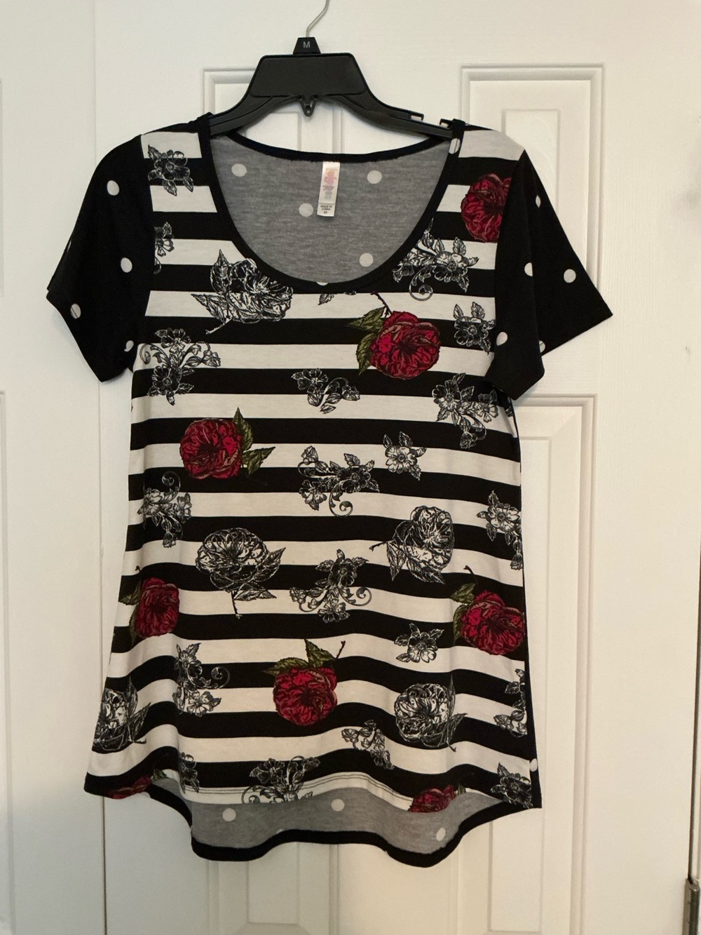 Lularoe XS Gorgeous Rose and Stripes Classic T